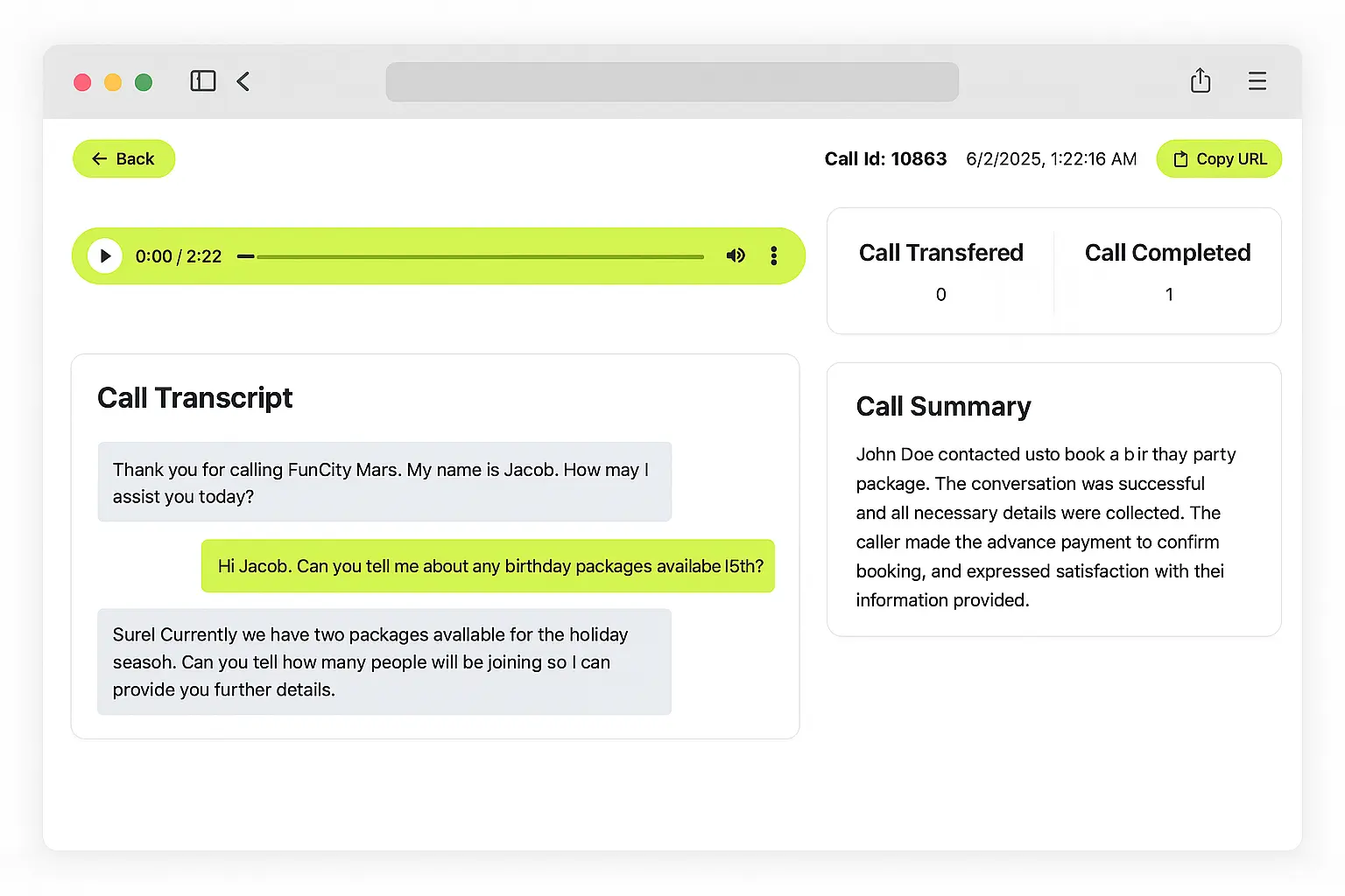 Management dashboard